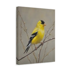 Putter Muurkunst Canvas — Gele Zangvogel Schilderij op Tak, Mat Gespannen Canvas