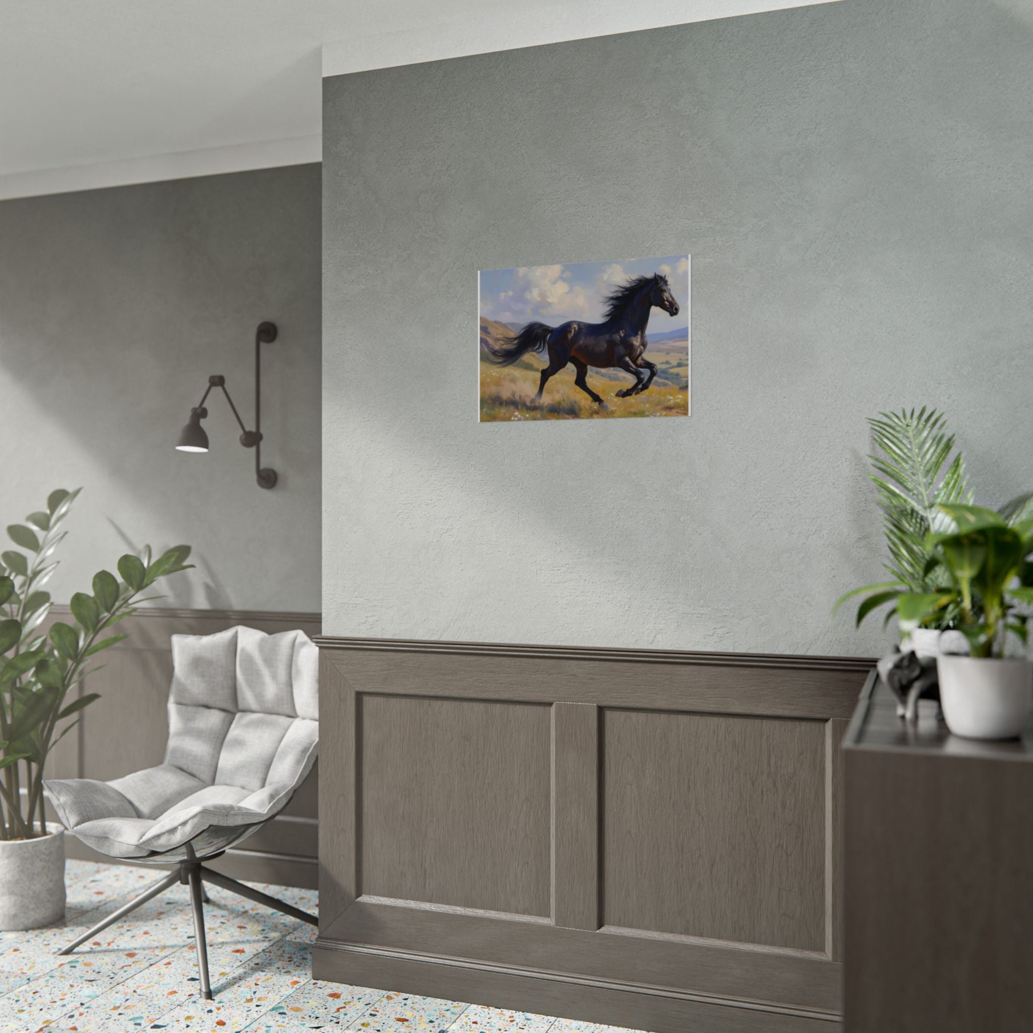 Running Black Stallion Wall Art - Horse Painting - Poster