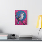 Blue jay on a holly branch Wall Art - Stretched Canvas