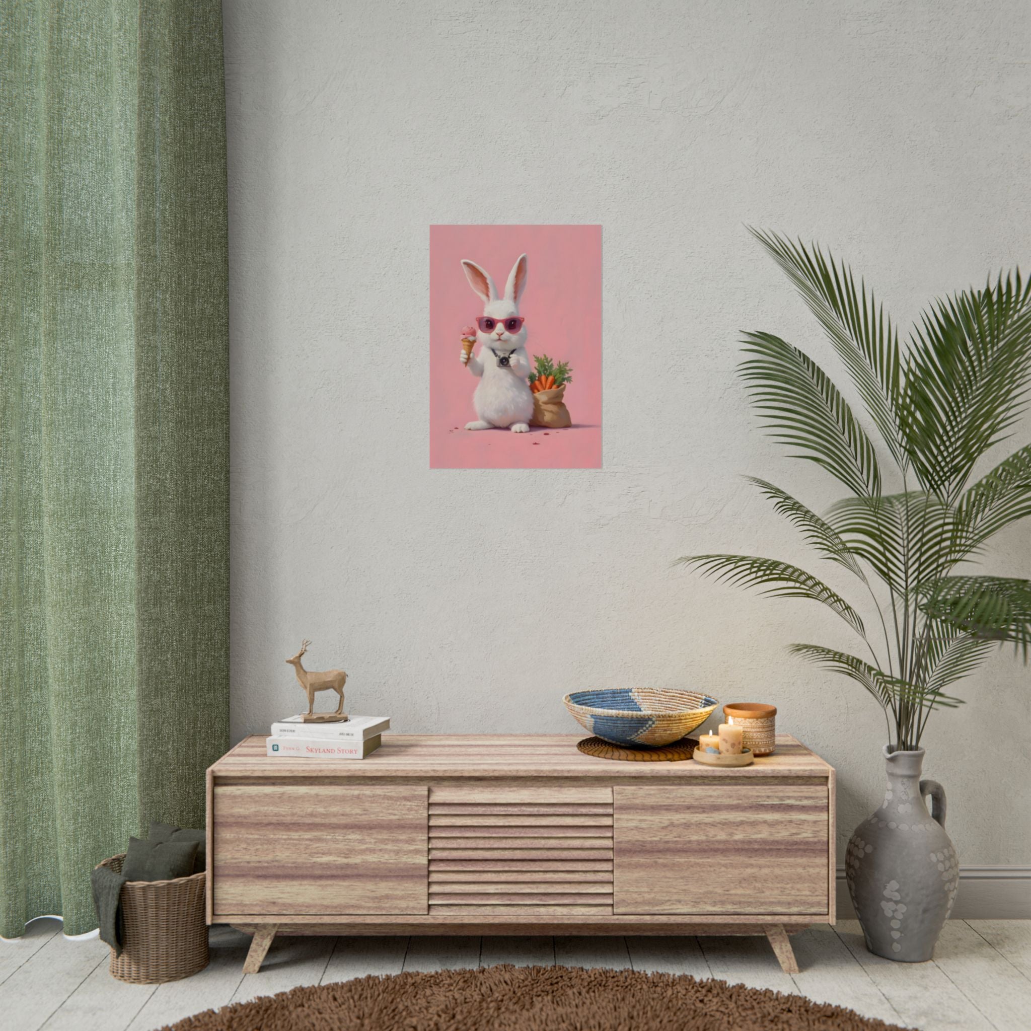 Pink Cute Bunny Poster – Pink Ice Cream Rabbit Wall Art