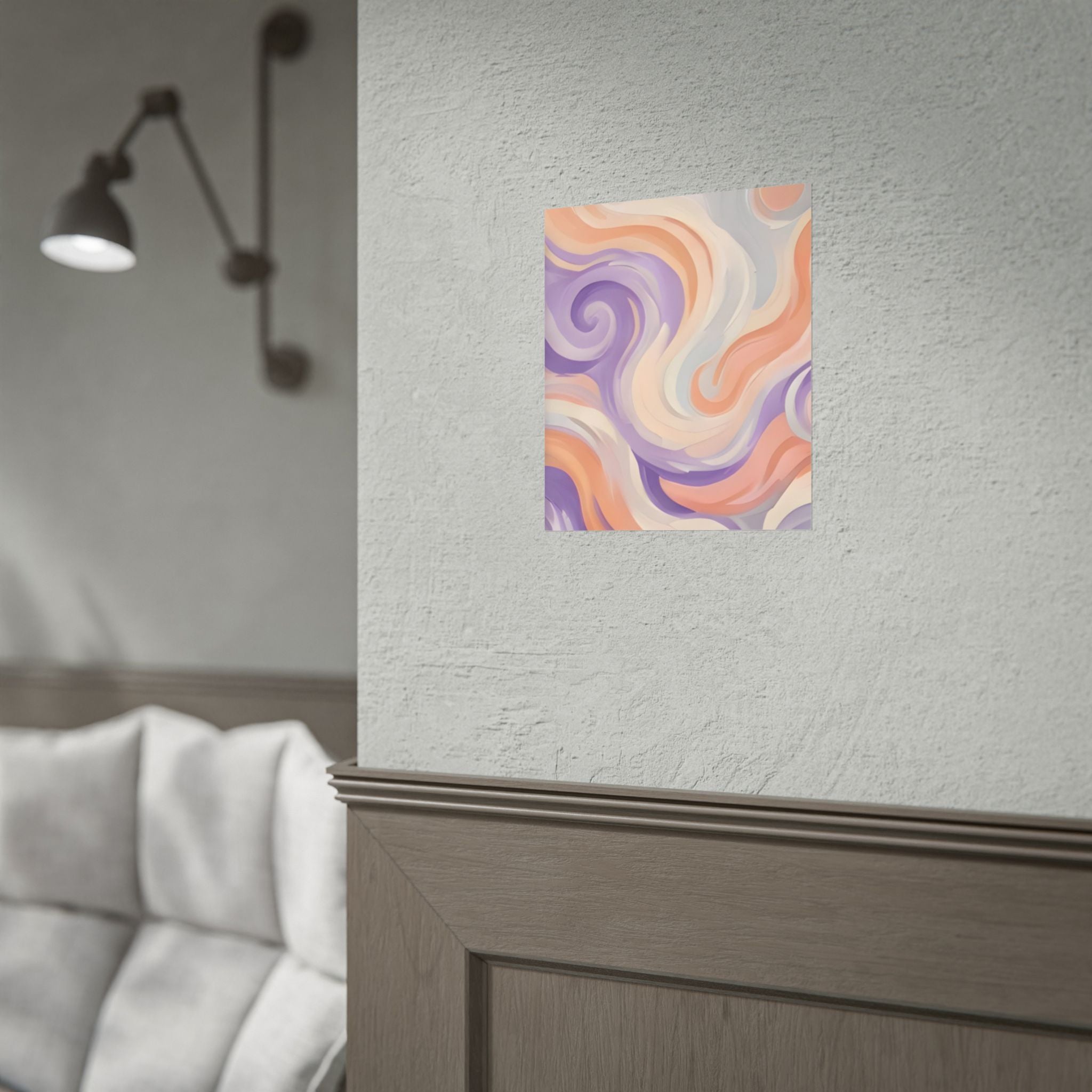 Abstract Swirl Poster - Peach & Lavender Fluid Art Rolled Wall Print
