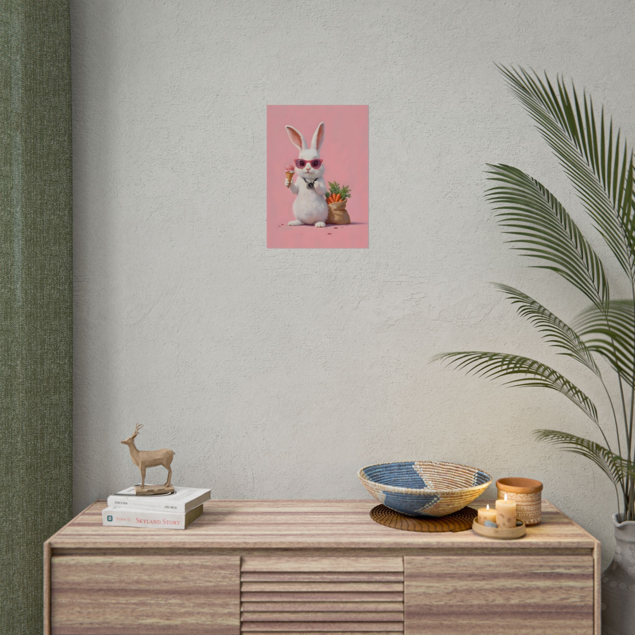 Pink Cute Bunny Poster – Pink Ice Cream Rabbit Wall Art