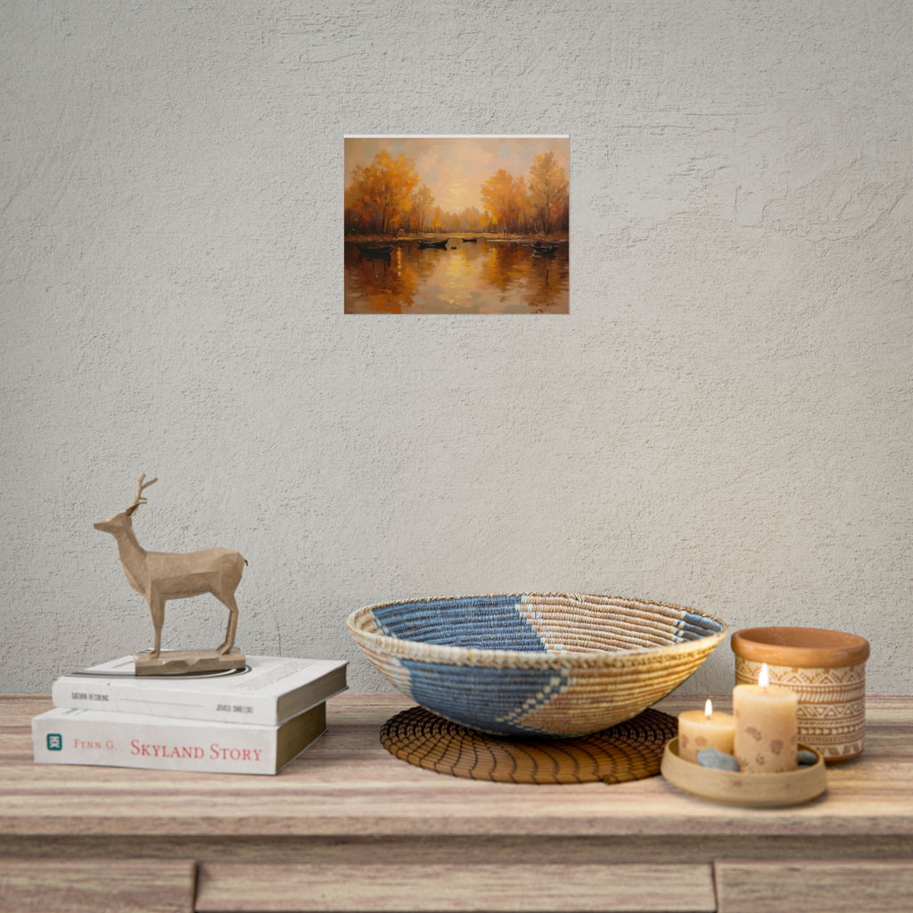 Autumn at the lake with rowboats - Poster