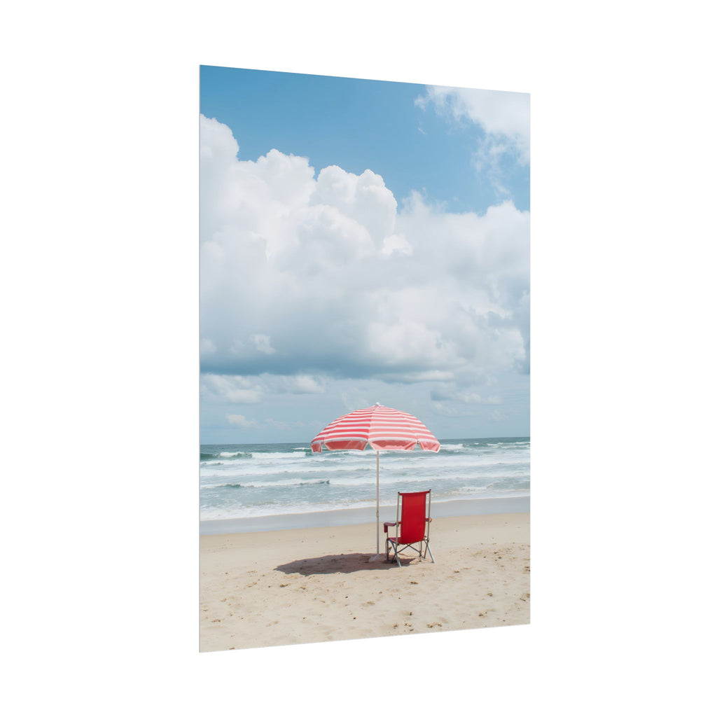 Sun-drenched beach memory with beach chair and umbrella - Poster