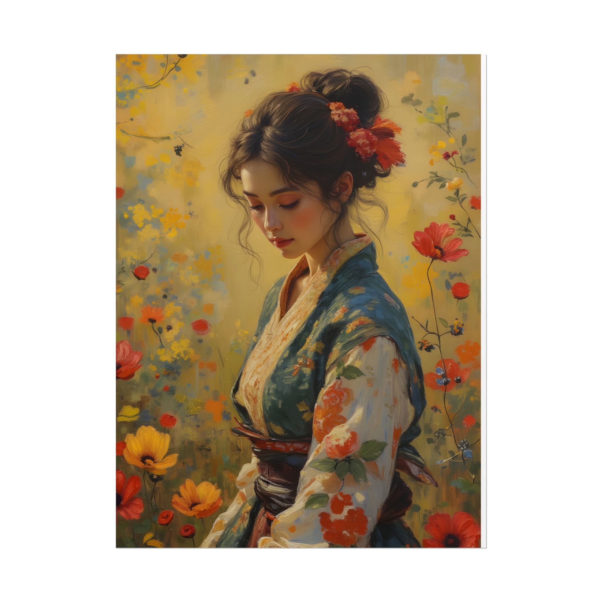 Asian Floral Lady Wall Art - Poster