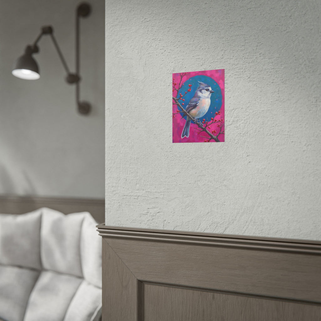 Blue jay on a holly branch Wall Art - Poster