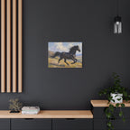 Running Black Stallion Wall Art - Horse Painting - Stretched Canvas