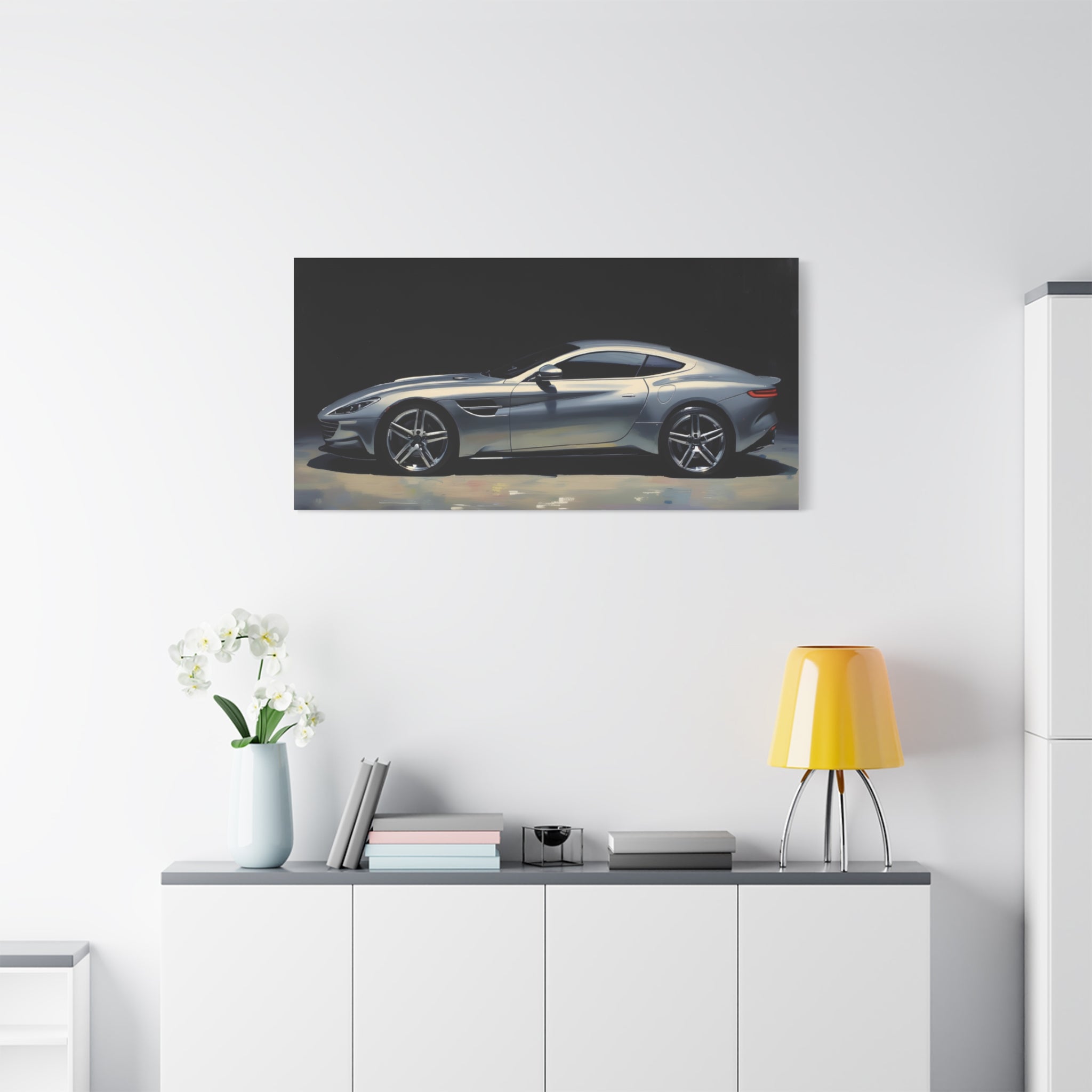 Silver Sports Car Matte Canvas Print — Modern Automotive Wall Art