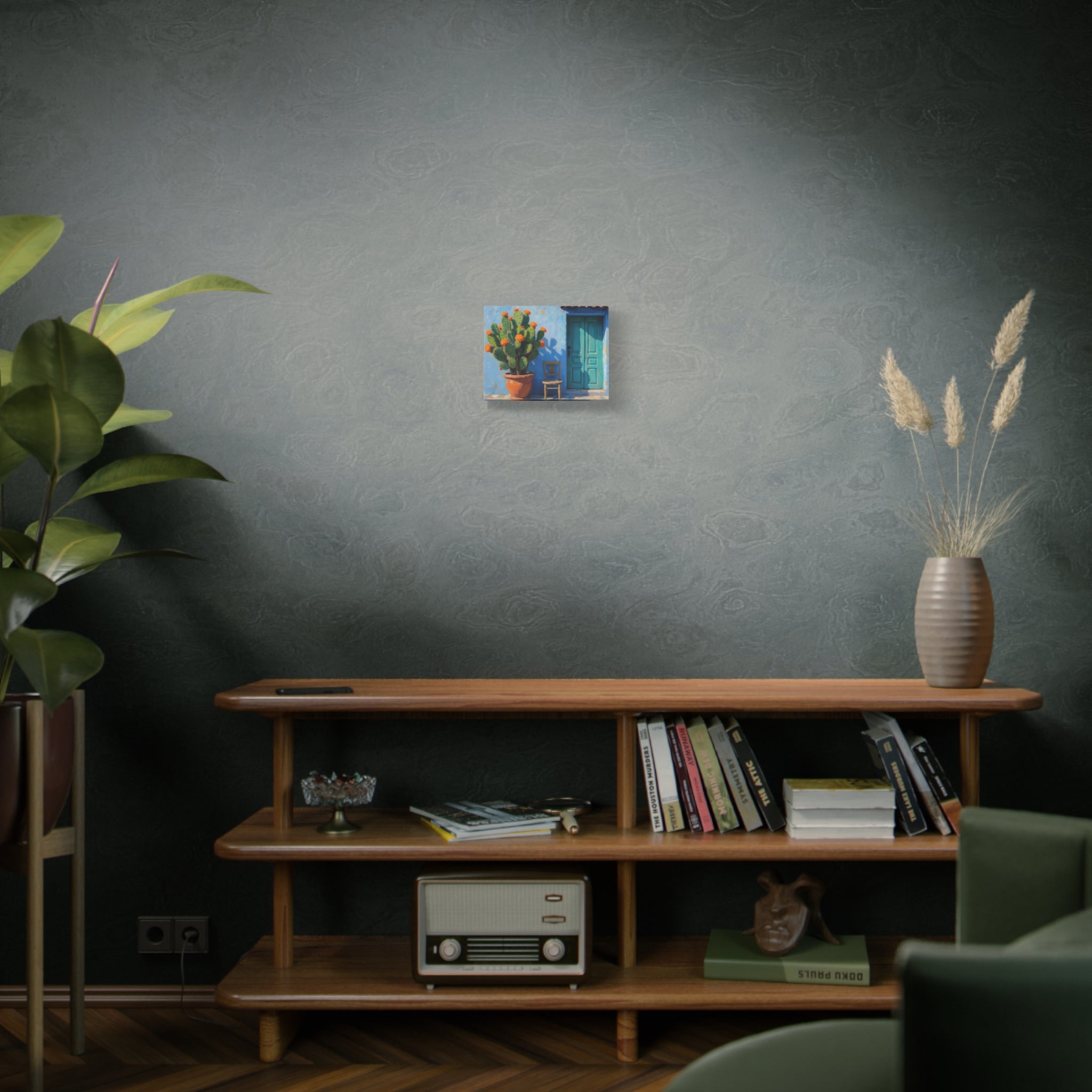Southwestern Cactus Canvas Wall Art - Turquoise Door Painting (Matte Stretched)