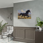 Running Black Stallion Wall Art - Horse Painting - Poster