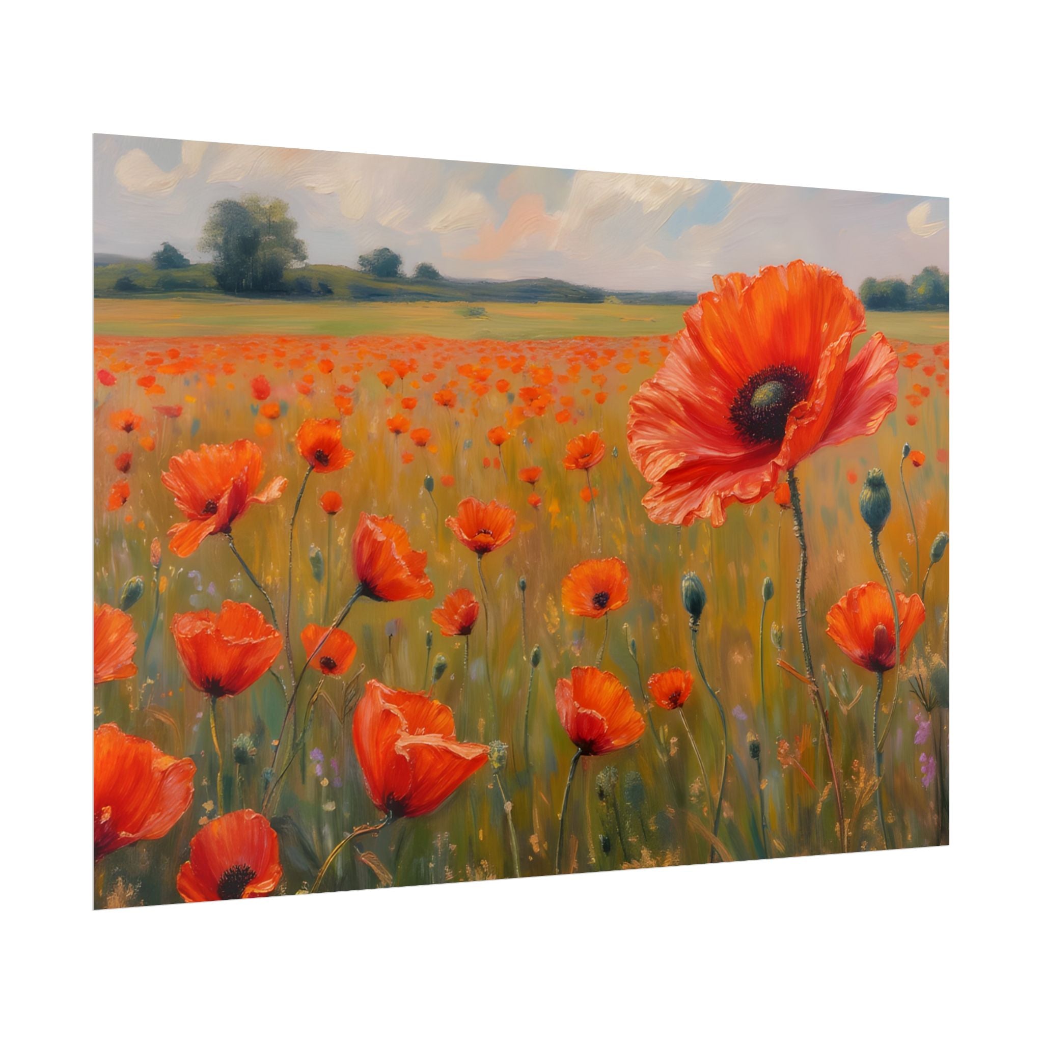 Poppy Field Kunstposter - Opgerolde Bloemen Muurprint voor Huis & Kantoor