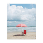 Sun-drenched beach memory with beach chair and umbrella Canvas Wall Art - Stretched Canvas