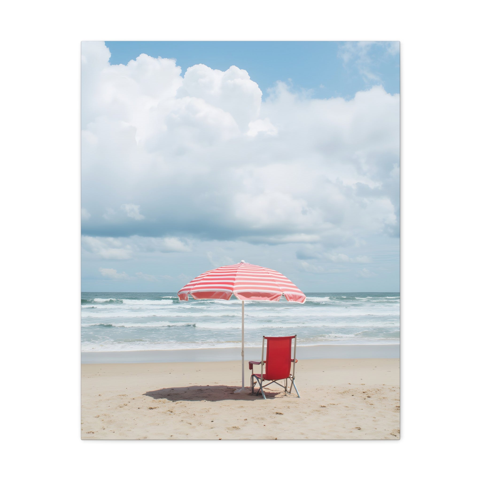 Sun-drenched beach memory with beach chair and umbrella Canvas Wall Art - Stretched Canvas