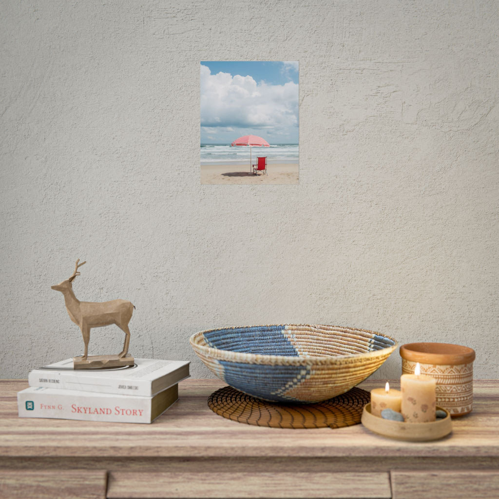 Sun-drenched beach memory with beach chair and umbrella - Poster