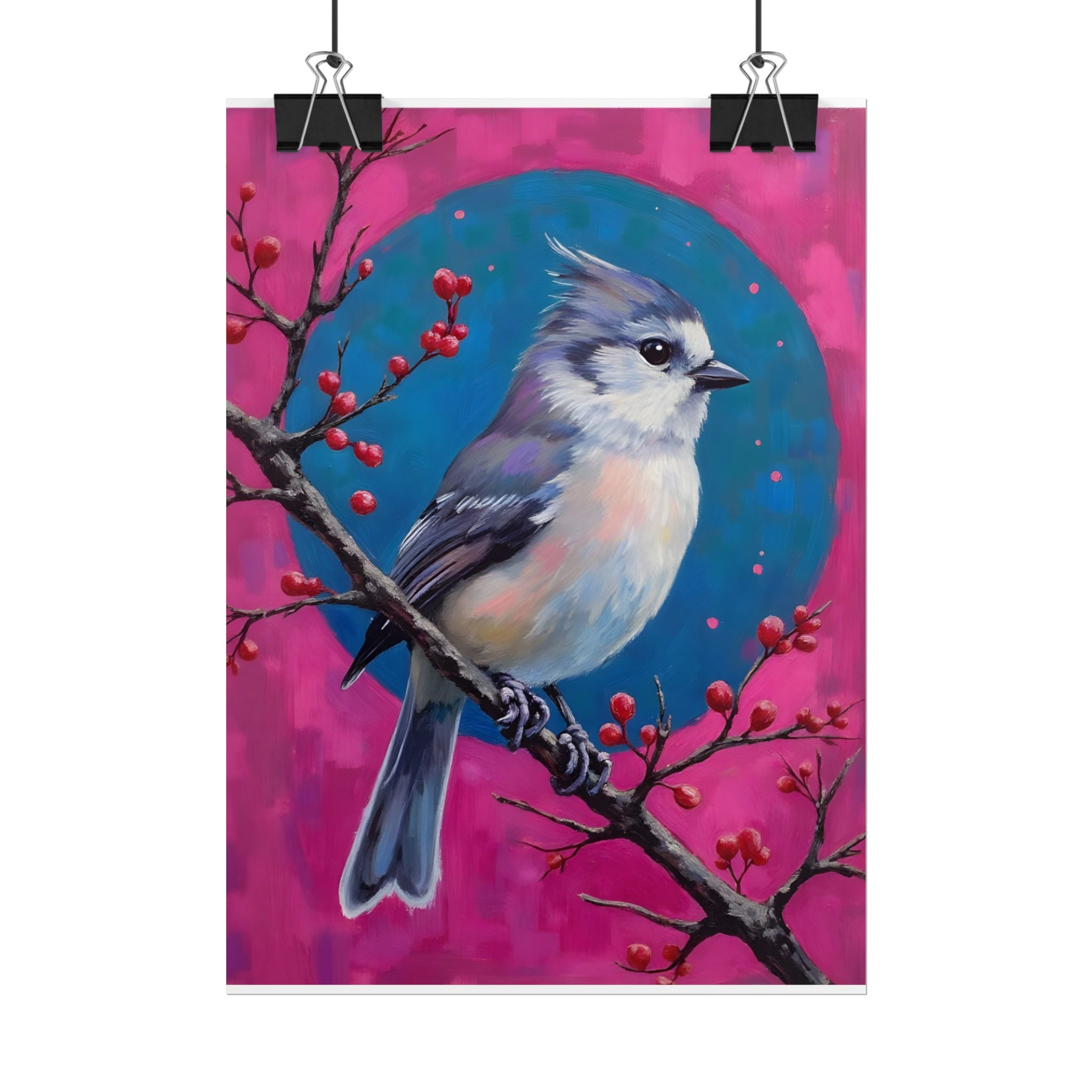 Blue jay on a holly branch Wall Art - Poster