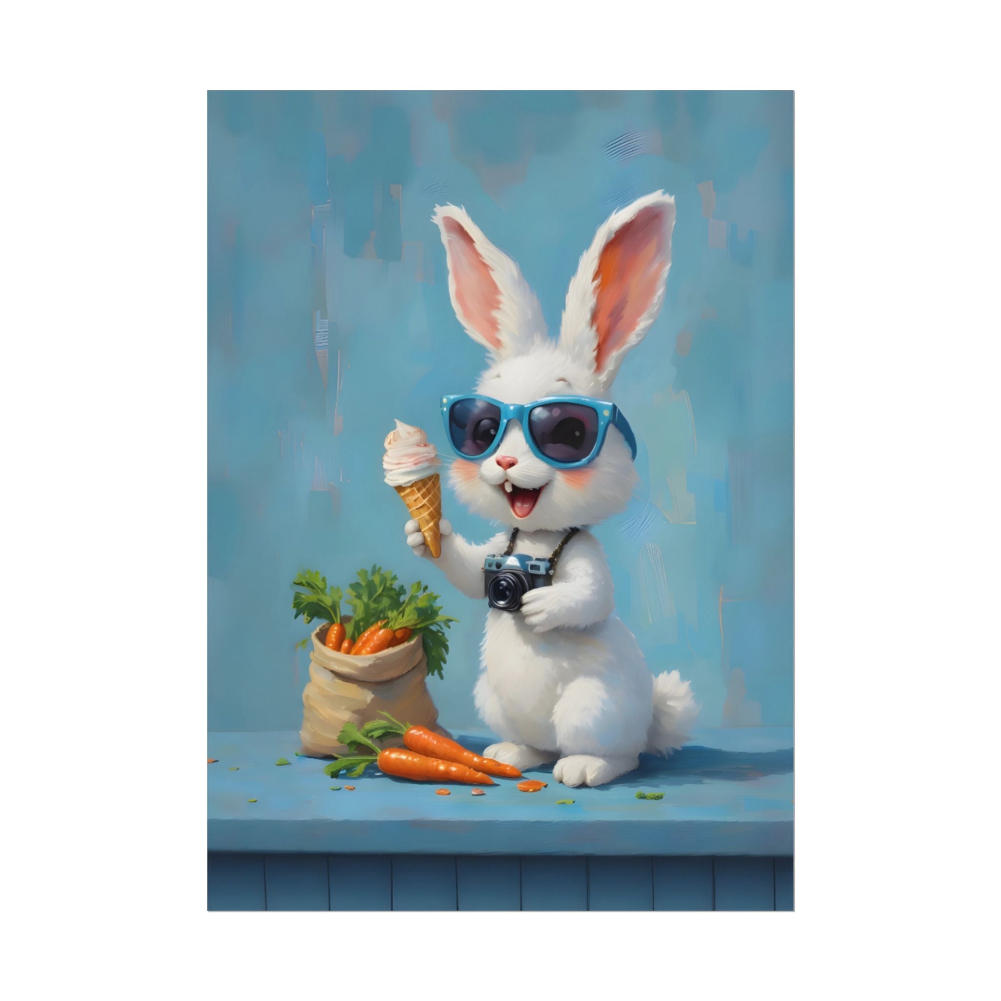 Blue Bunny Poster - Cute Sunglasses Rabbit Rolled Art Print