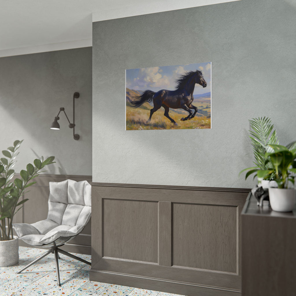 Running Black Stallion Wall Art - Horse Painting - Poster