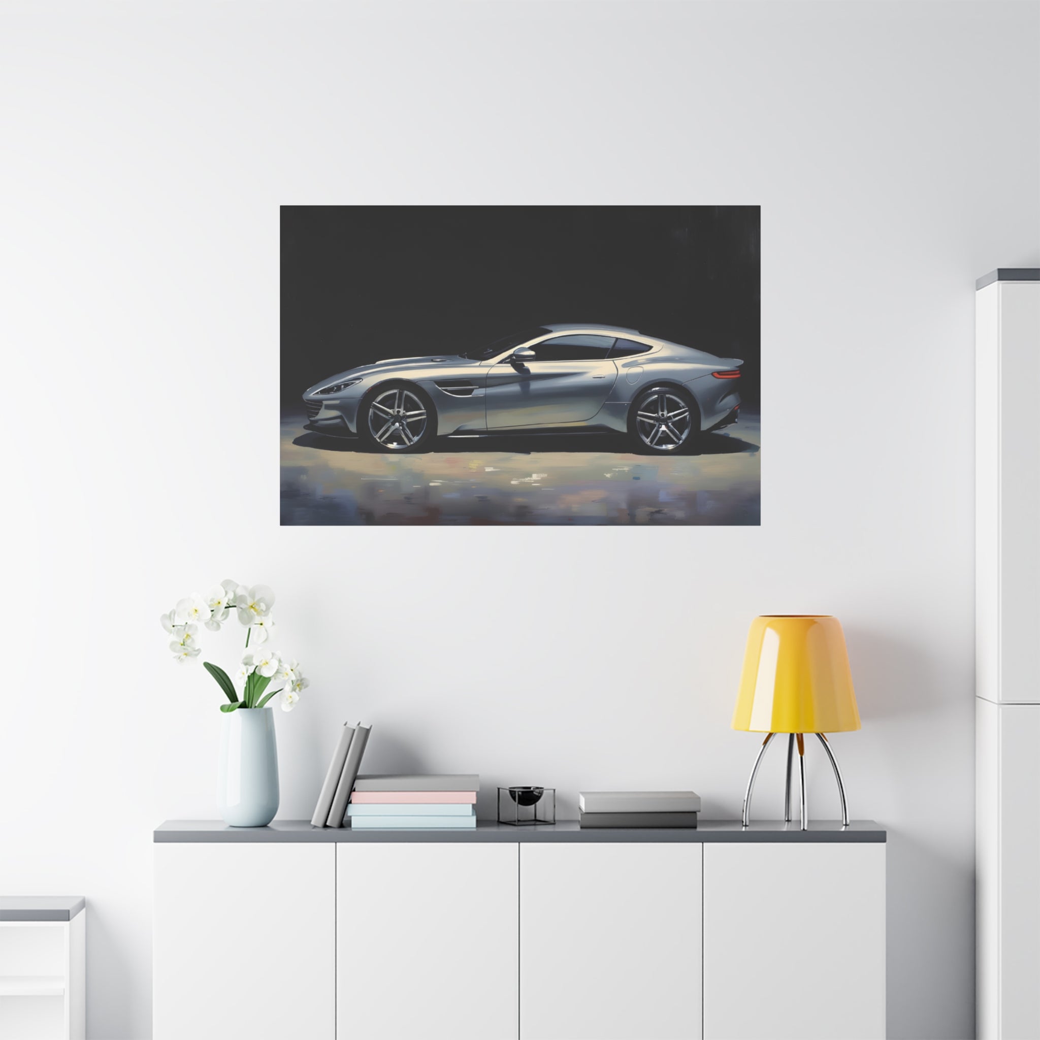Silver Sports Car Matte Canvas Print — Modern Automotive Wall Art
