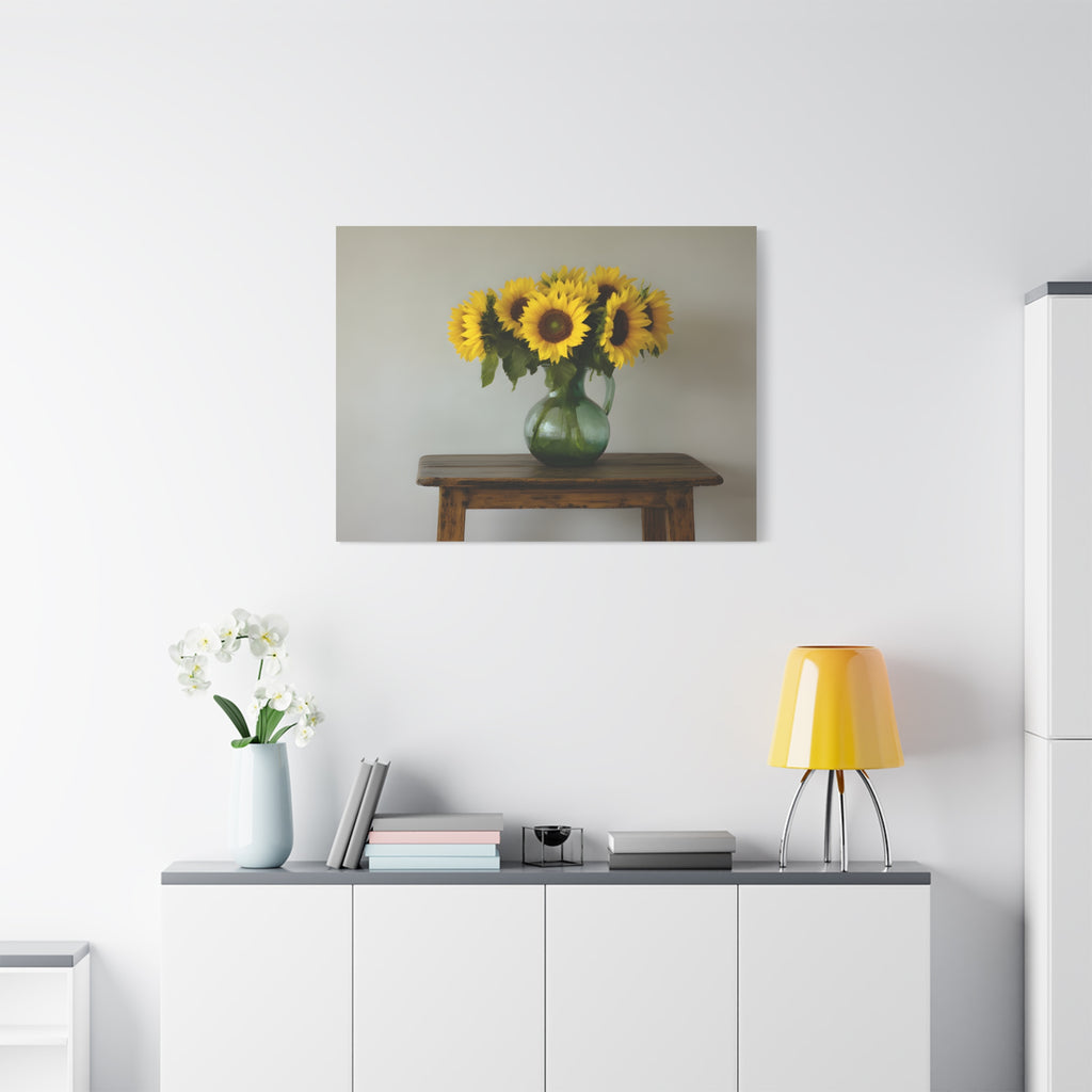 Sunflowers in Green Pitcher Wall Art - Stretched Canvas