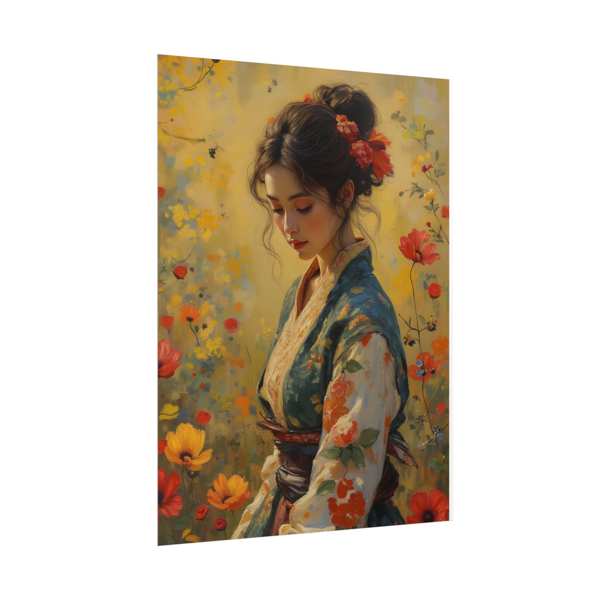 Asian Floral Lady Wall Art - Poster
