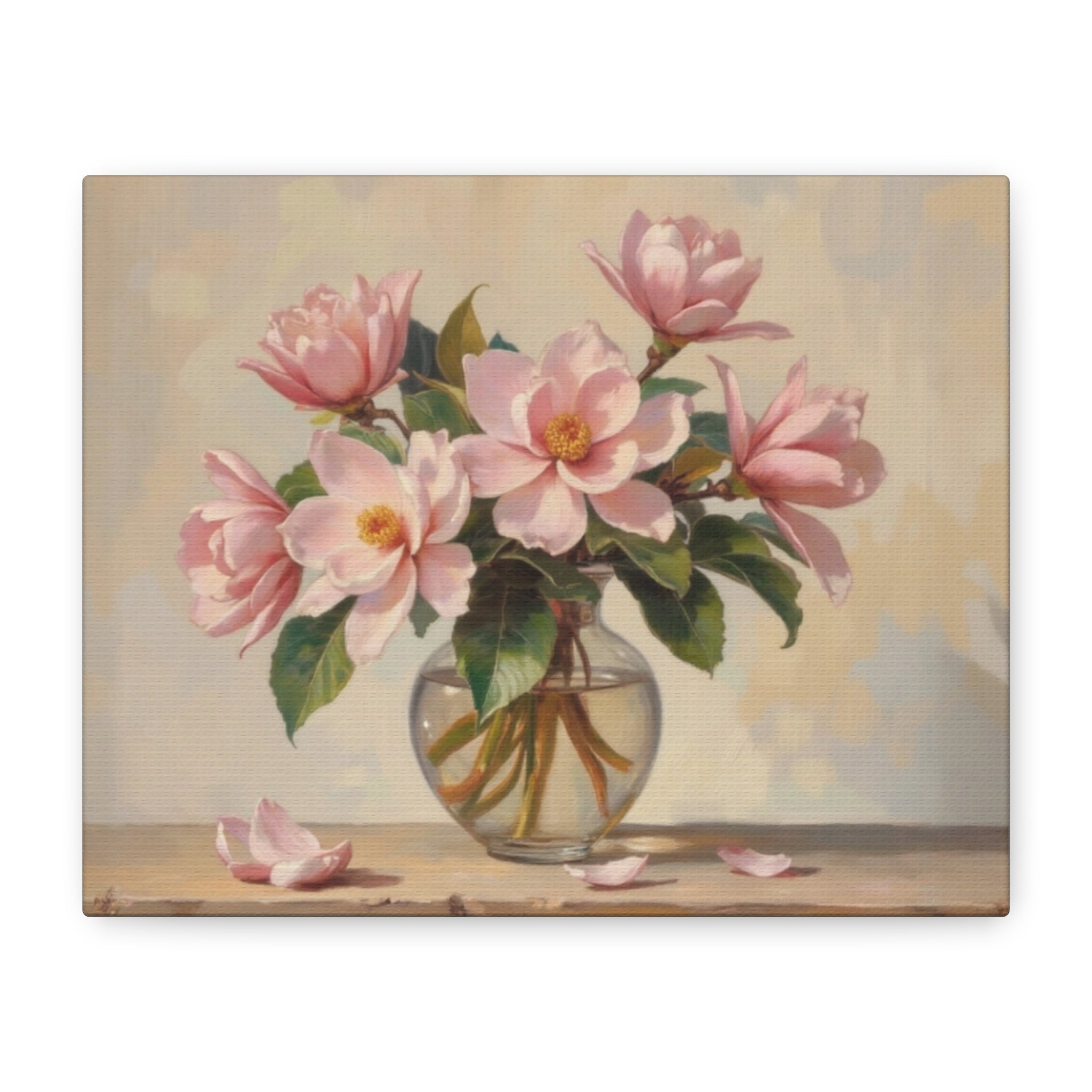 Pink Peonies Bouquet Canvas Wall Art - Stretched Matte Floral Print
