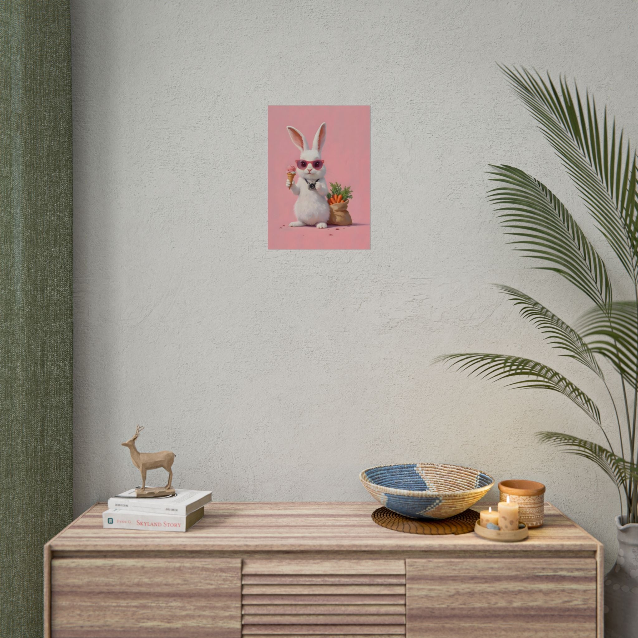 Pink Cute Bunny Poster – Pink Ice Cream Rabbit Wall Art
