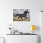Running Black Stallion Wall Art - Horse Painting - Stretched Canvas