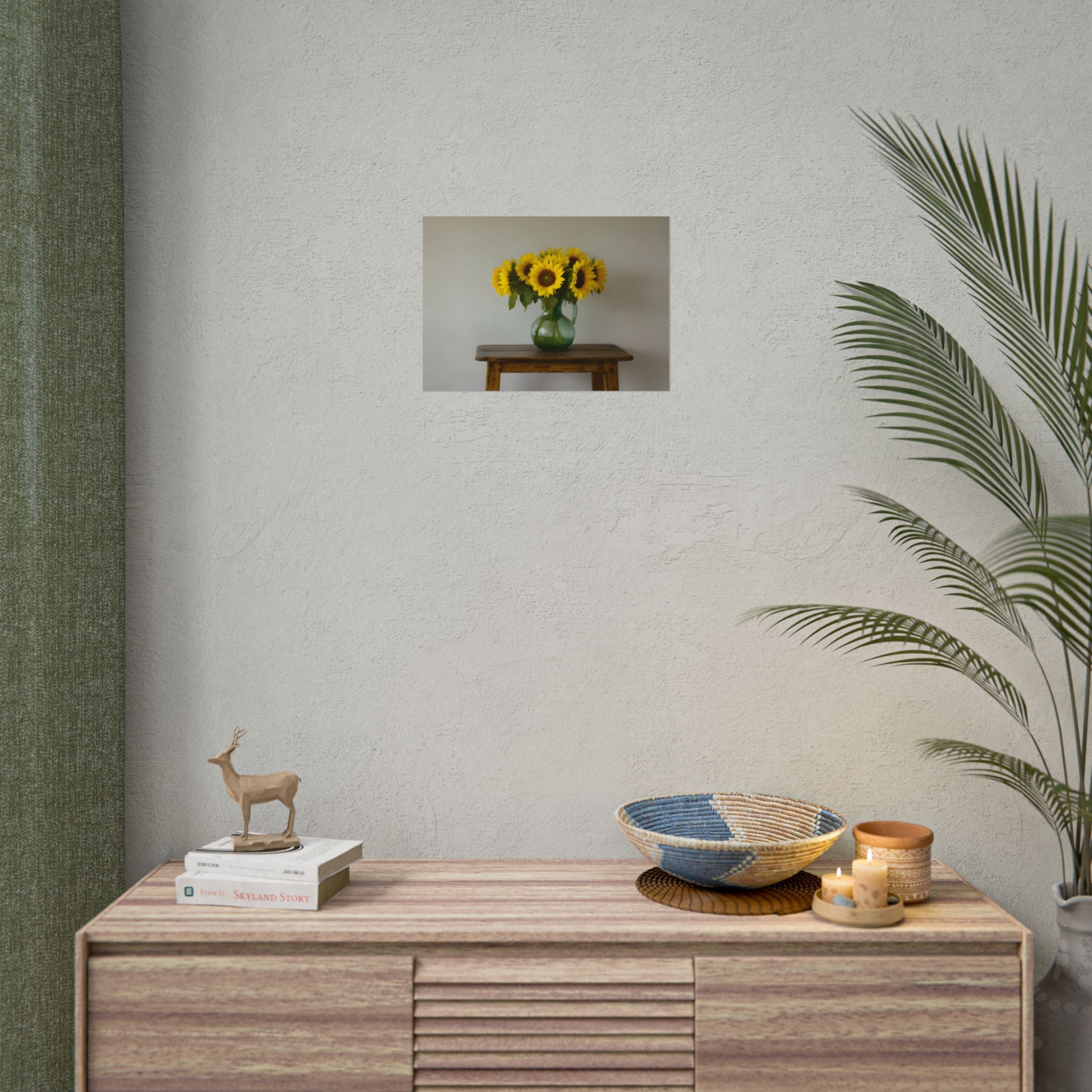 Sunflowers in Green Pitcher Wall Art - Poster