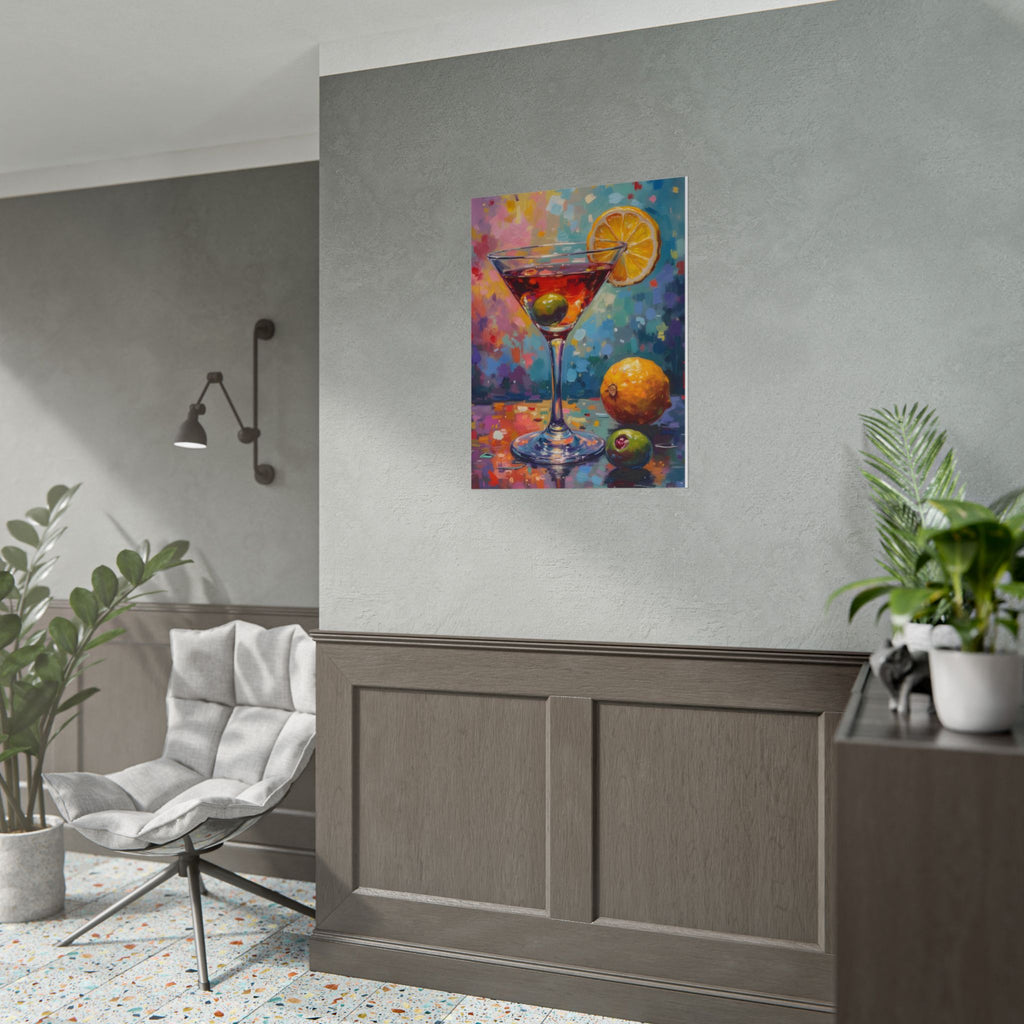 Colorful martini glass with lemon and olive Wall Art - Poster