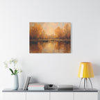 Autumn at the lake with rowboats Wall Art - Stretched Canvas