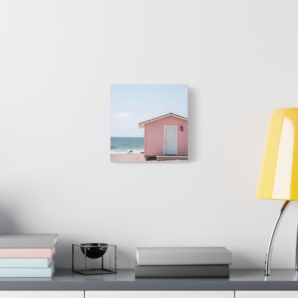 Pink Beach Cottage  Wall Art - Stretched Canvas