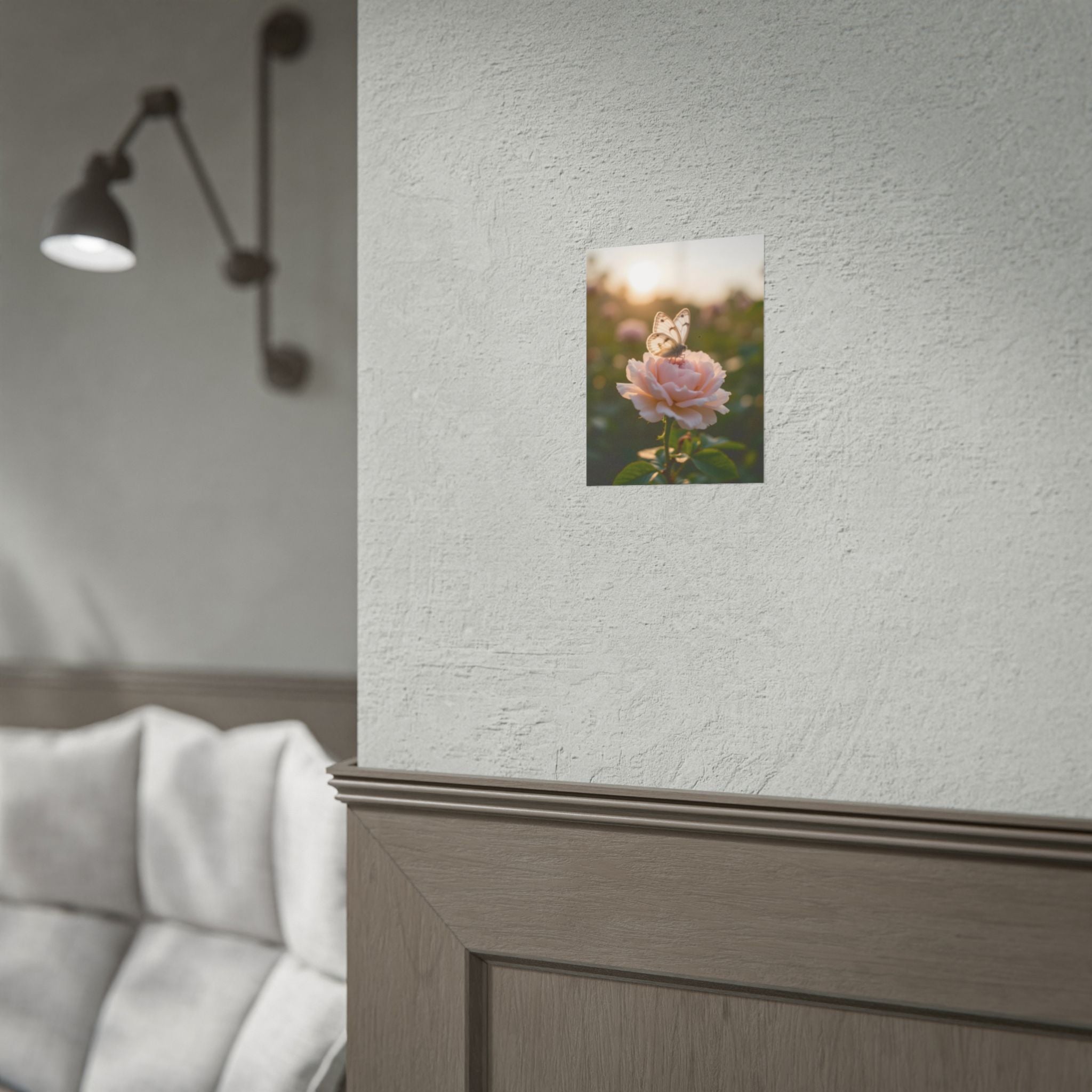 Butterfly on Pink Rose Wall Art - Poster