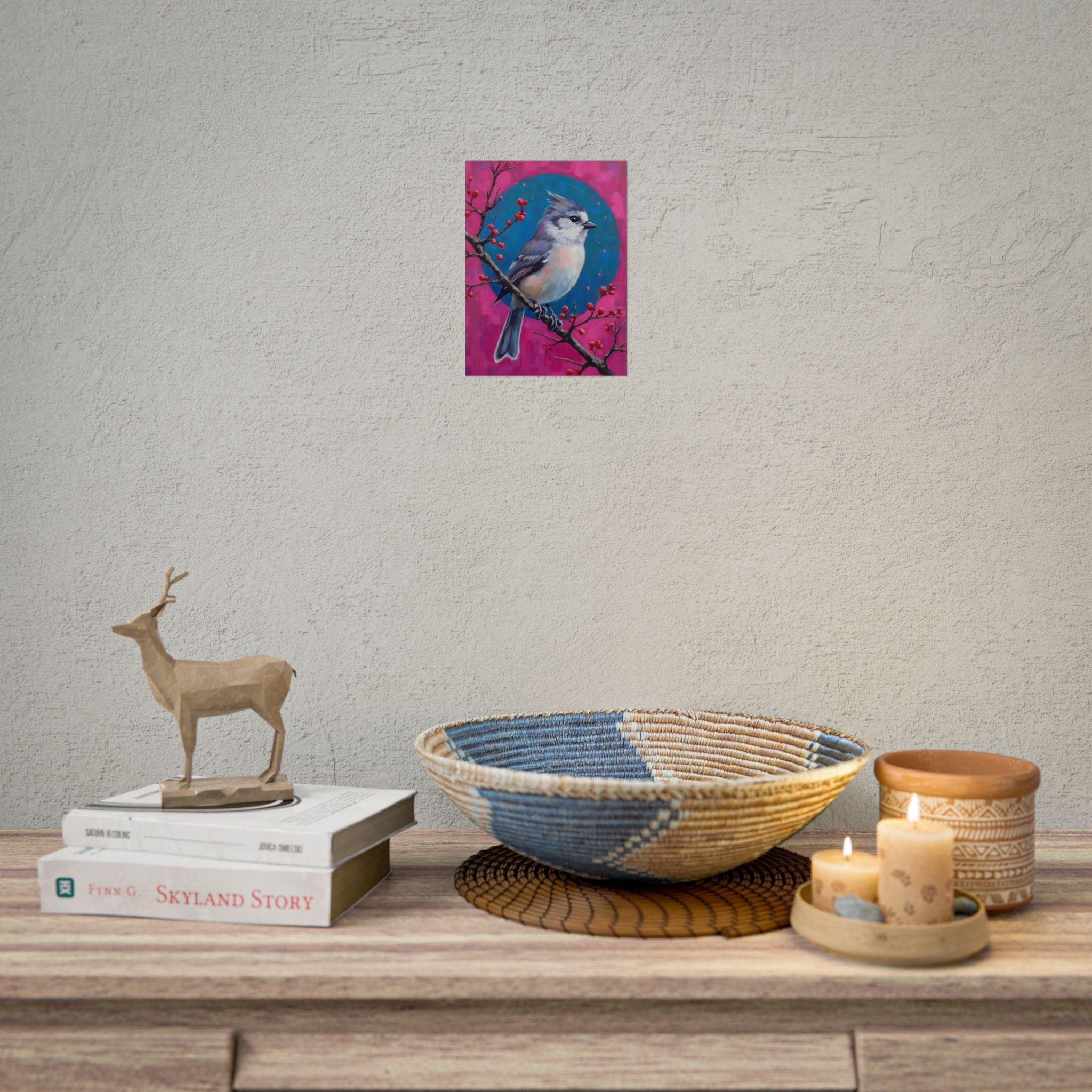 Blue jay on a holly branch Wall Art - Poster