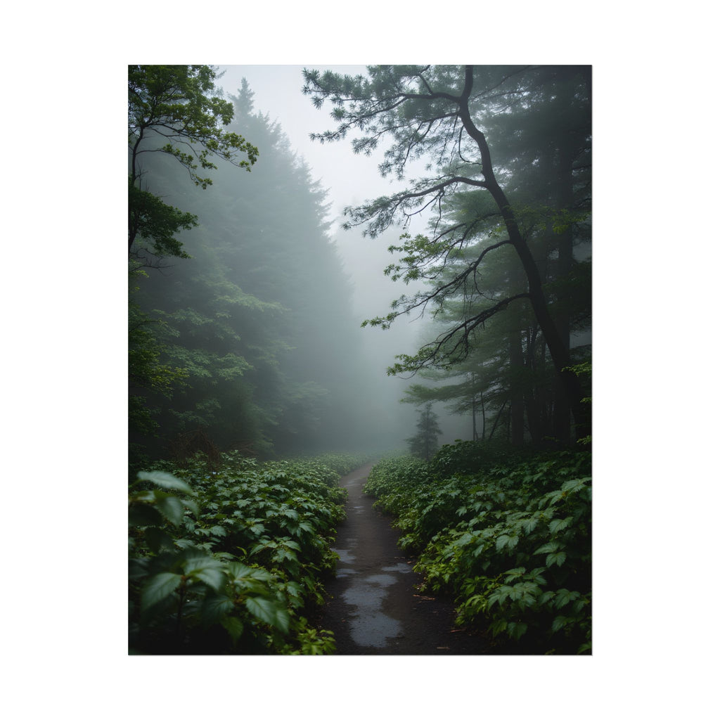 Misty Forest Path  Stretched Wall Art - Poster