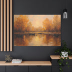 Autumn at the lake with rowboats Wall Art - Stretched Canvas