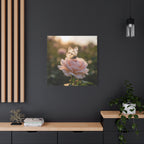 Butterfly on Pink Rose Wall Art - Stretched Canvas