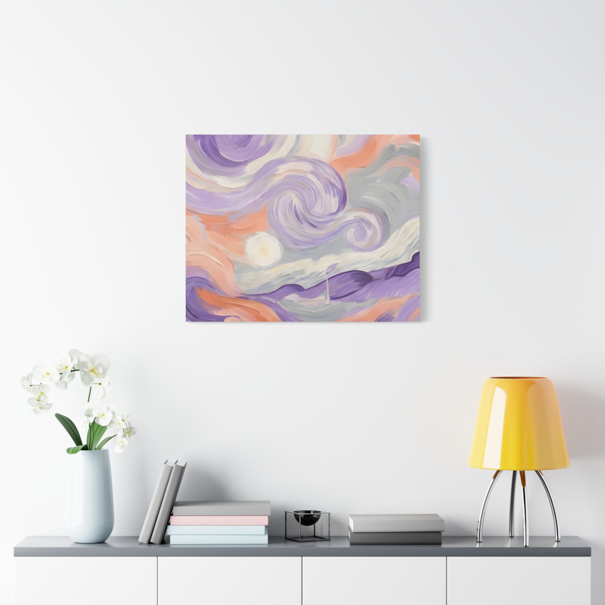 Abstract Swirl Canvas Art – Lavender & Peach Matte Stretched Canvas