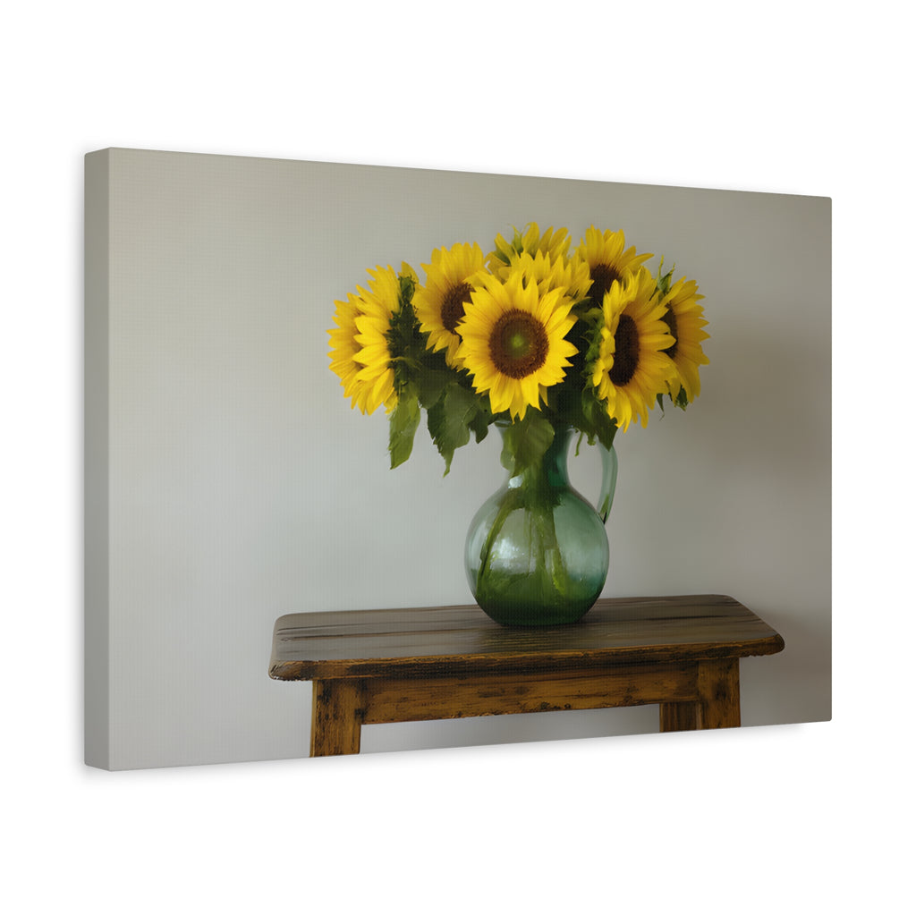 Sunflowers in Green Pitcher Wall Art - Stretched Canvas