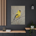 Putter Muurkunst Canvas — Gele Zangvogel Schilderij op Tak, Mat Gespannen Canvas