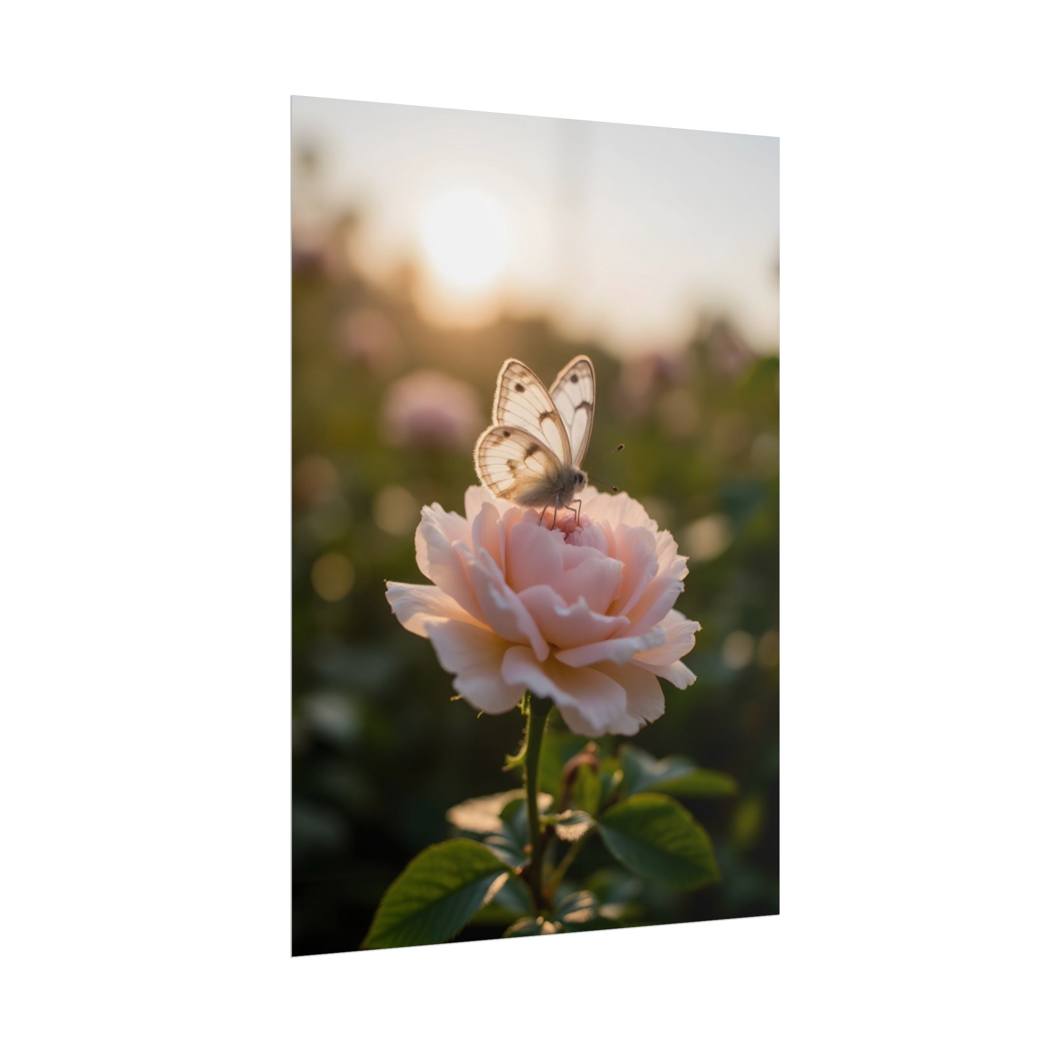 Butterfly on Pink Rose Wall Art - Poster