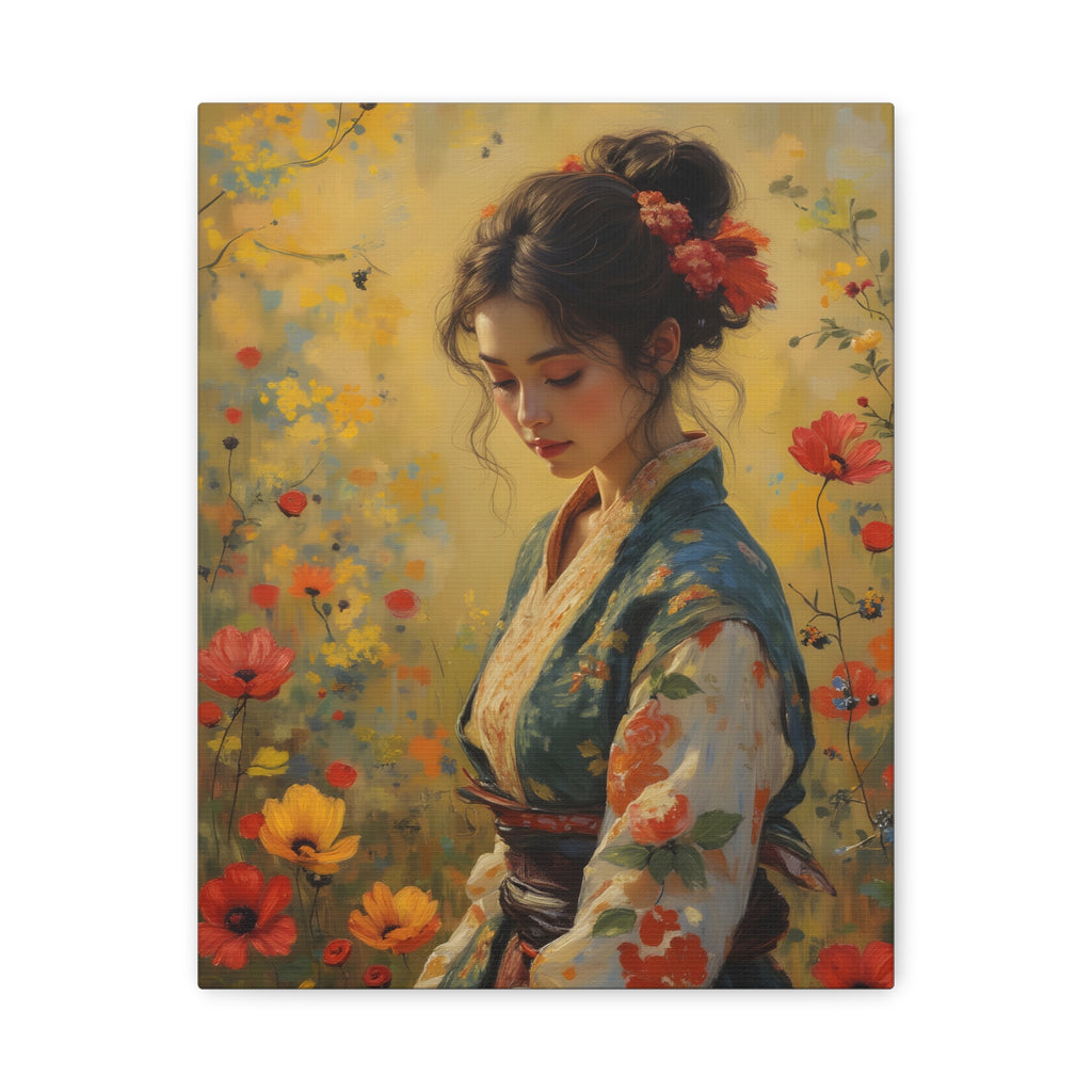 Asian Floral Lady Wall Art - Stretched Canvas