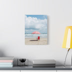Sun-drenched beach memory with beach chair and umbrella Canvas Wall Art - Stretched Canvas