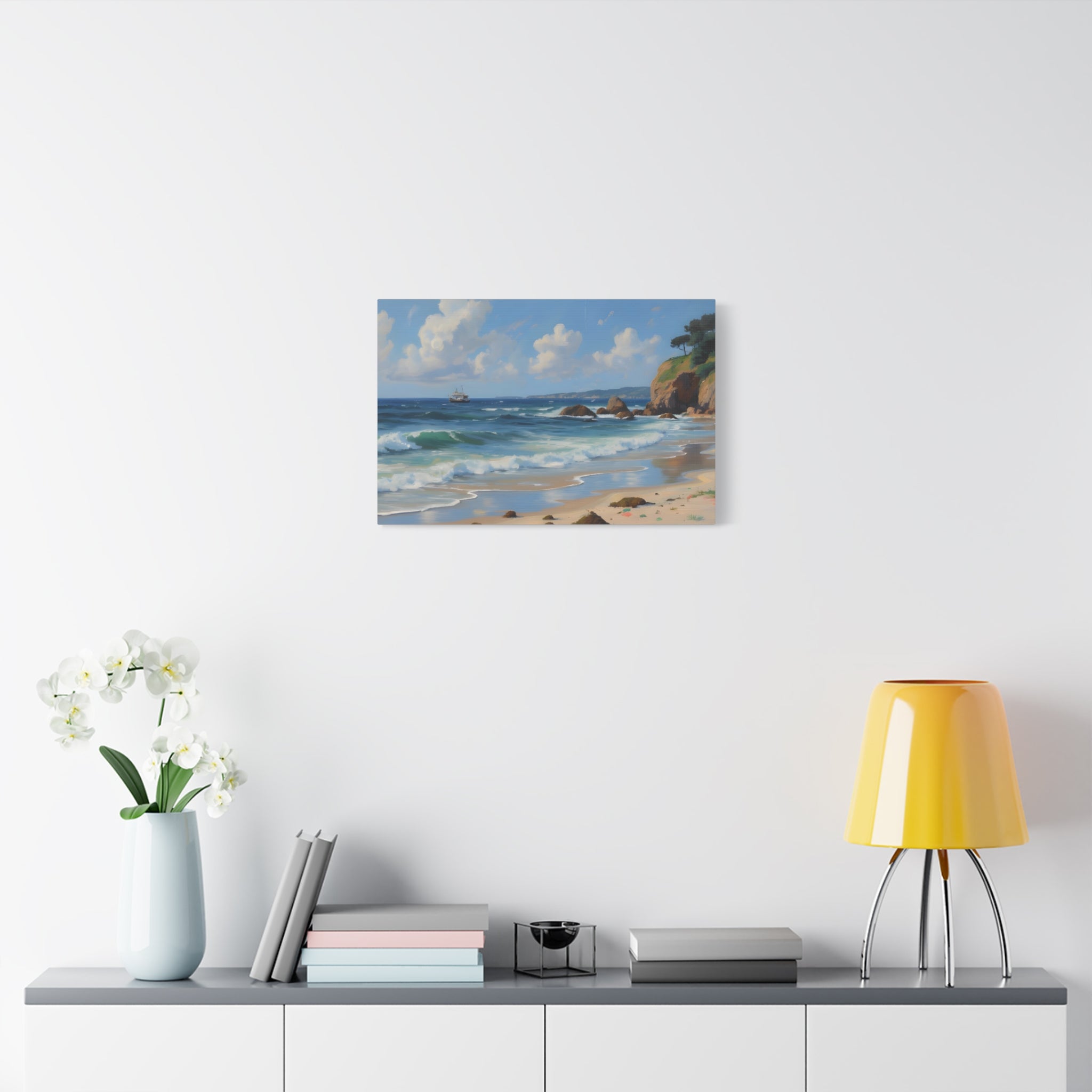 Seaside Beach Canvas Print — Coastal Landscape Matte Stretched Wall Art