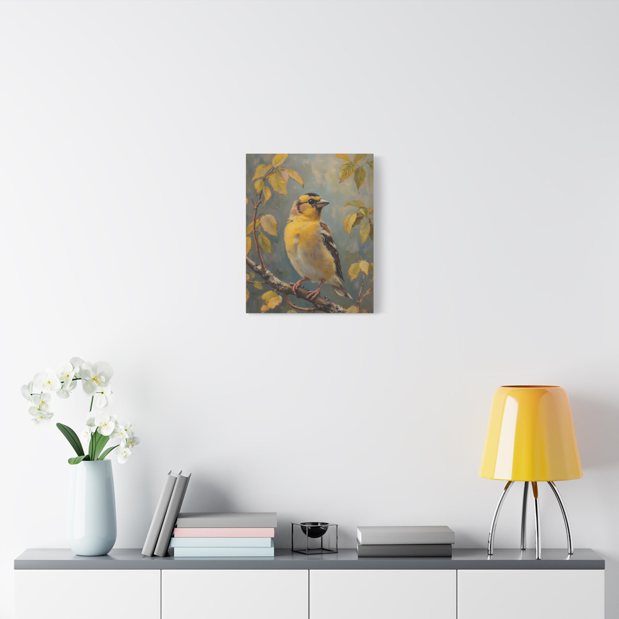 Goldfinch on a branch Wall Art - Stretched Canvas