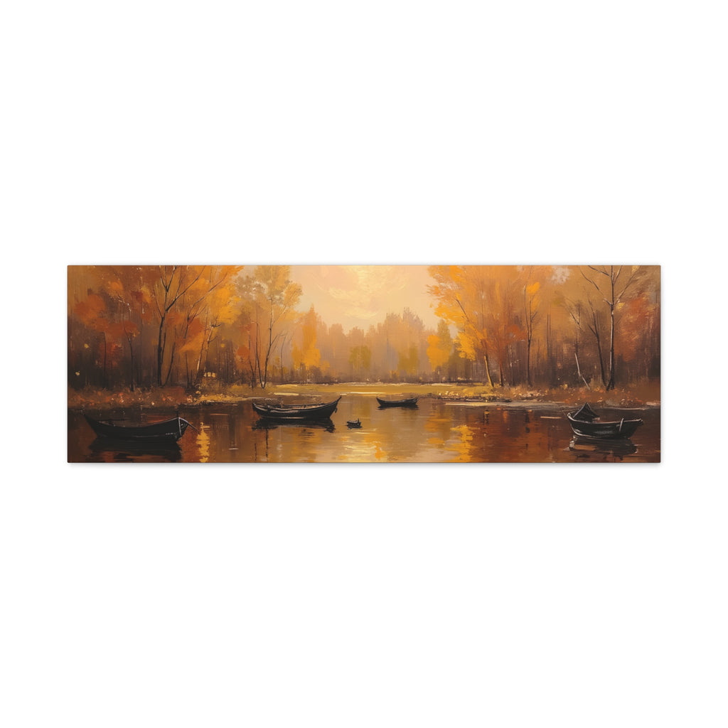 Autumn at the lake with rowboats Wall Art - Stretched Canvas
