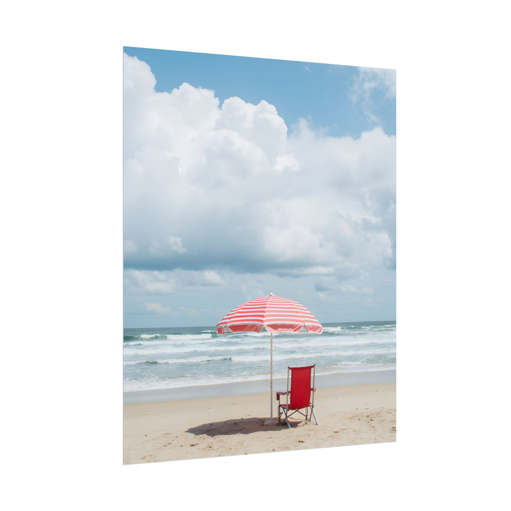 Sun-drenched beach memory with beach chair and umbrella - Poster
