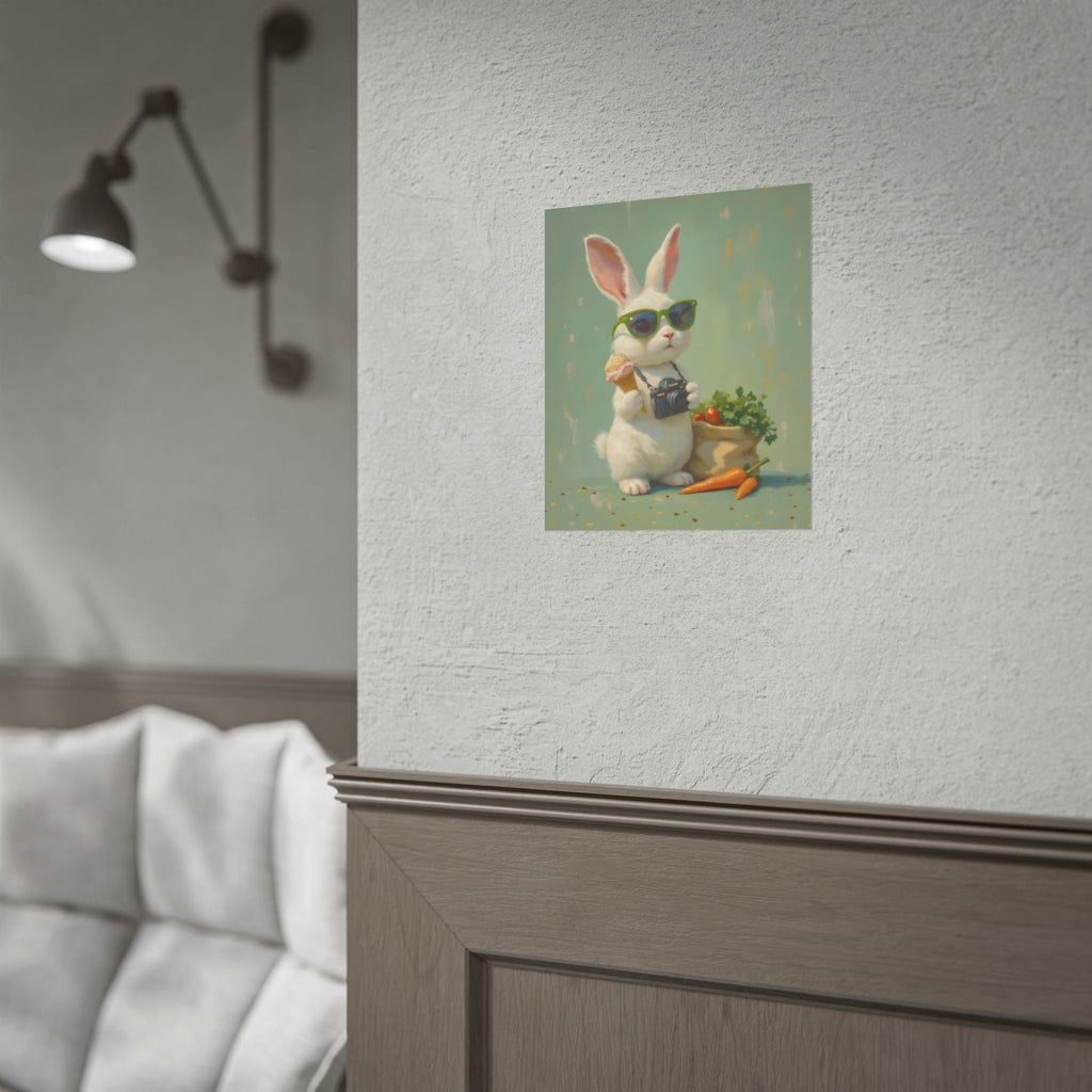 Green Bunny Rolled Poster — Cool Bunny with Camera Art Print