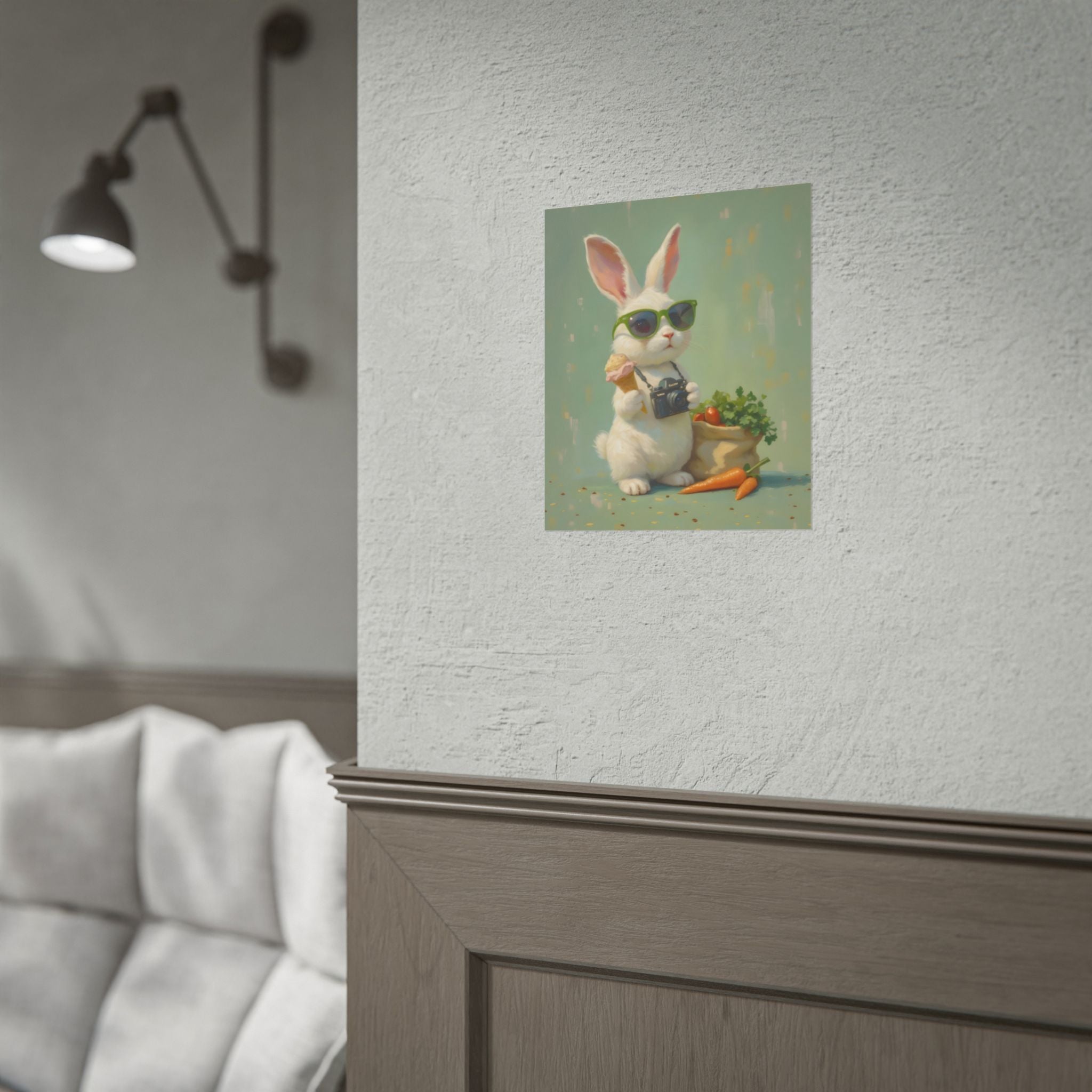 Green Bunny Rolled Poster — Cool Bunny with Camera Art Print