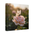 Butterfly on Pink Rose Wall Art - Stretched Canvas