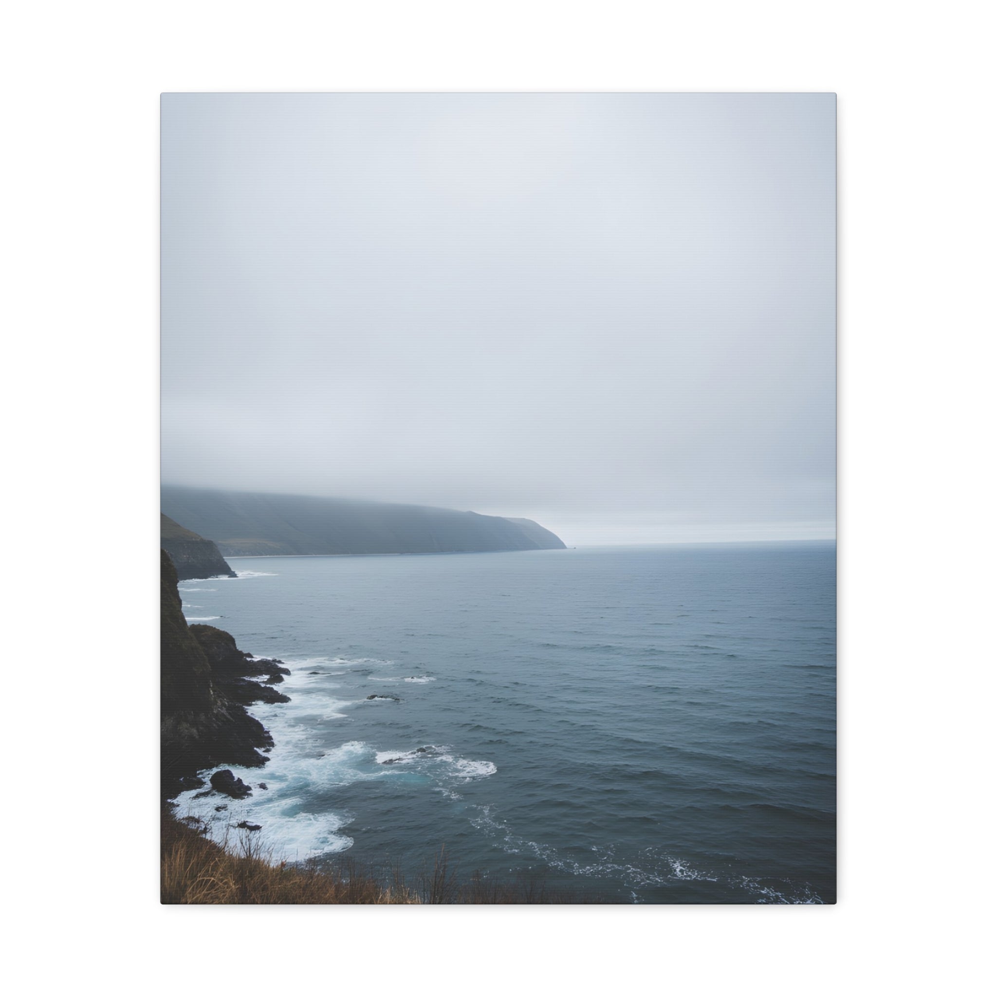 Foggy Coastal Cliff Wall Art  - Stretched Canvas